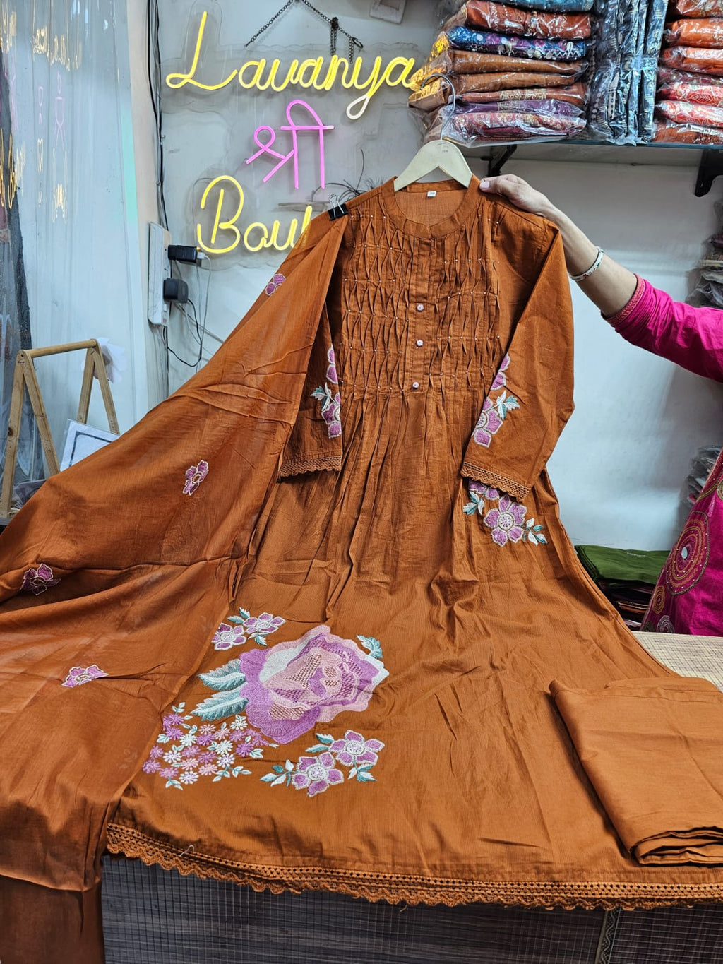 Cotton Suit Set with Embroidery lace work