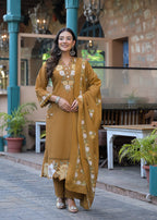 Premium Cotton Embroidered Suit Set with Elegant Lace Work