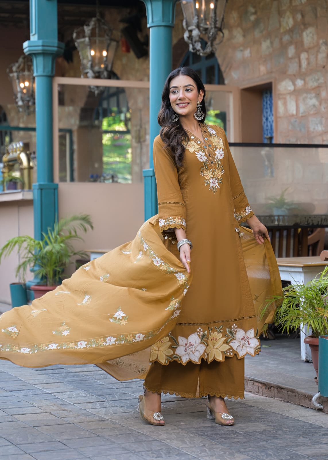 Premium Cotton Embroidered Suit Set with Elegant Lace Work