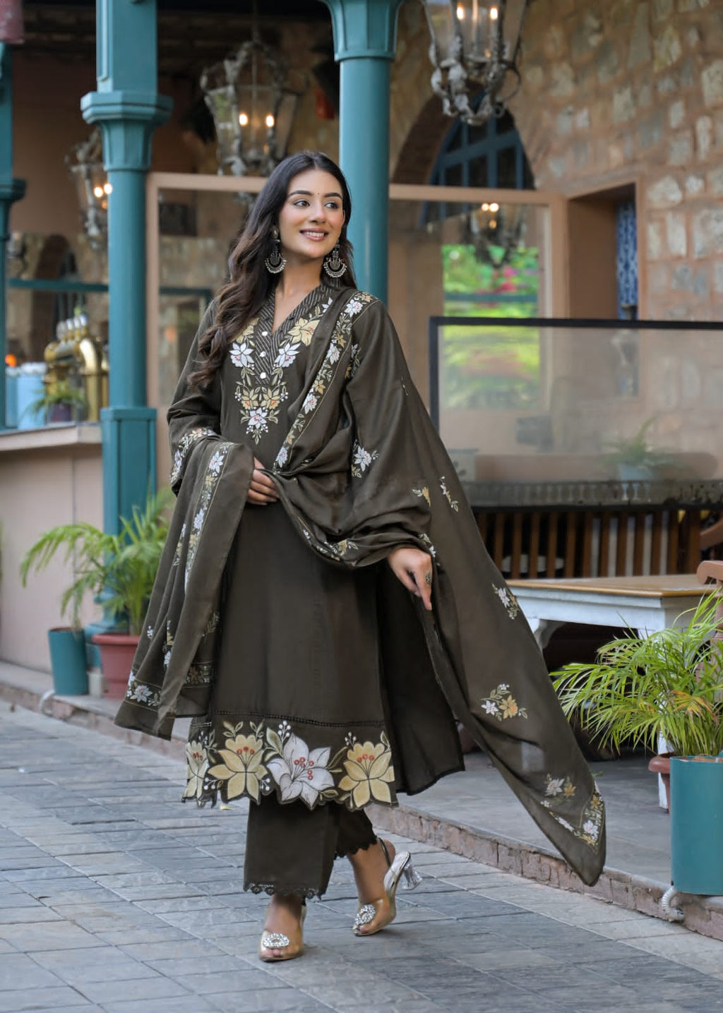 Premium Cotton Embroidered Suit Set with Elegant Lace Work