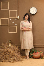 Mul Cotton Suit Set with Flower Embroidery
