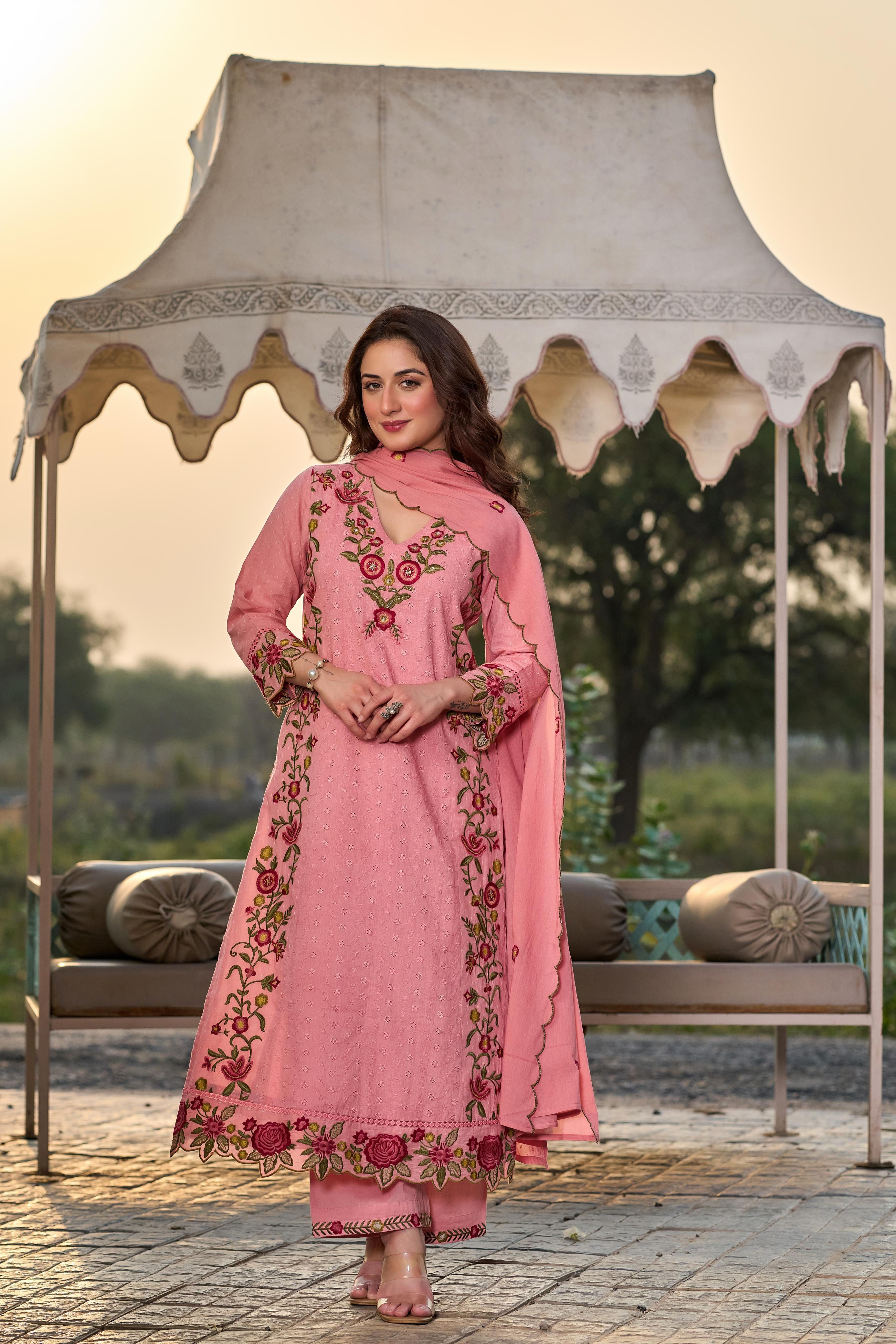 Premium Shiffly Cotton Suit Set with Embroidery & Lace Work | Boutique Collection