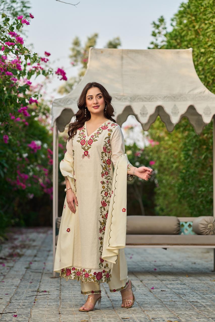 Premium Shiffly Cotton Suit Set with Embroidery & Lace Work | Boutique Collection