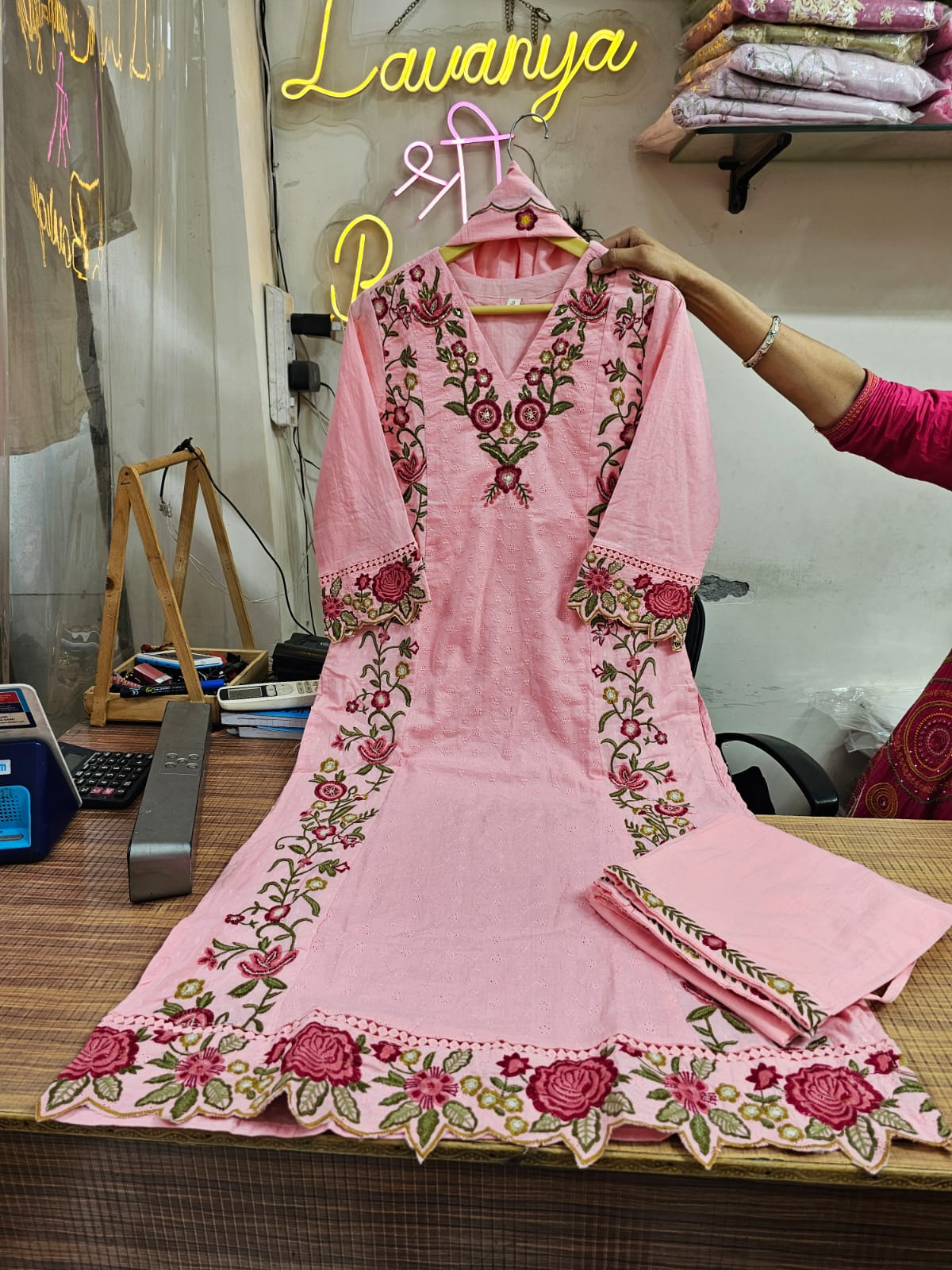 Premium Shiffly Cotton Suit Set with Embroidery & Lace Work | Boutique Collection