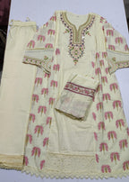 Cotton Suit  with Embroidery & laces work