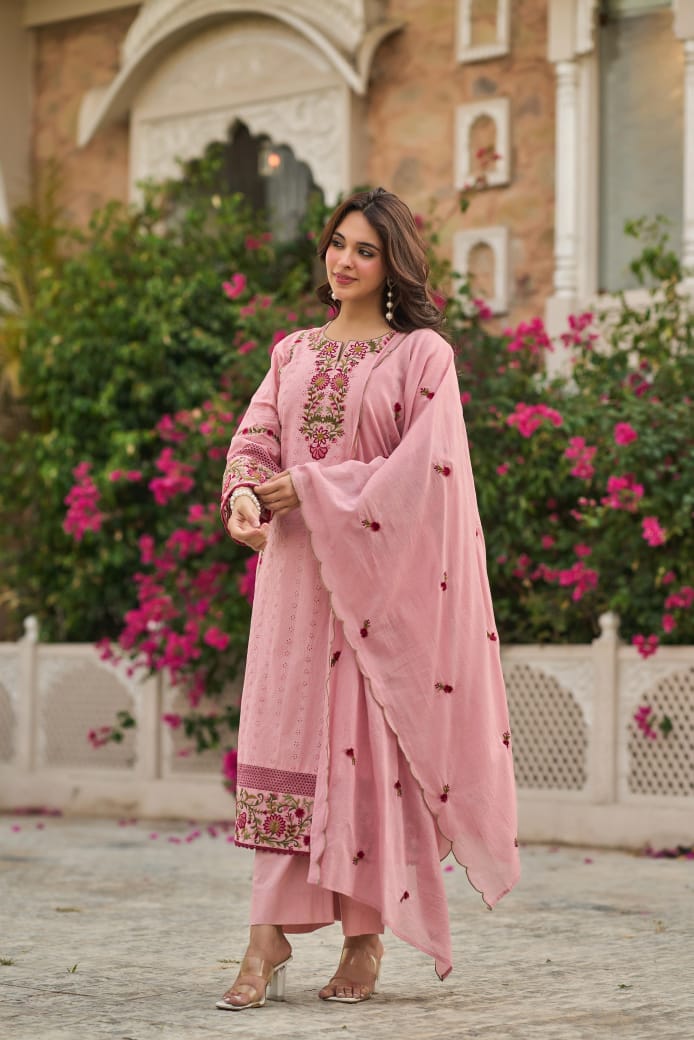 Shiffly Cotton Suit Set with Embroidery work