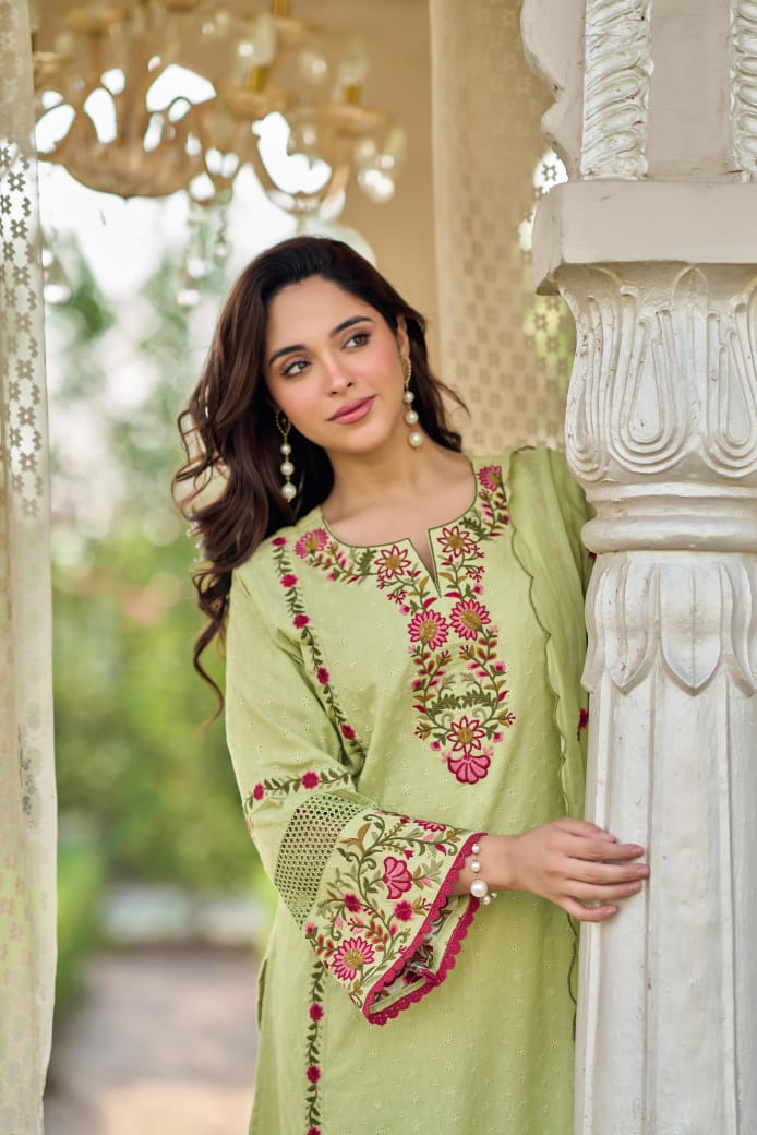 Shiffly Cotton Suit Set with Embroidery work