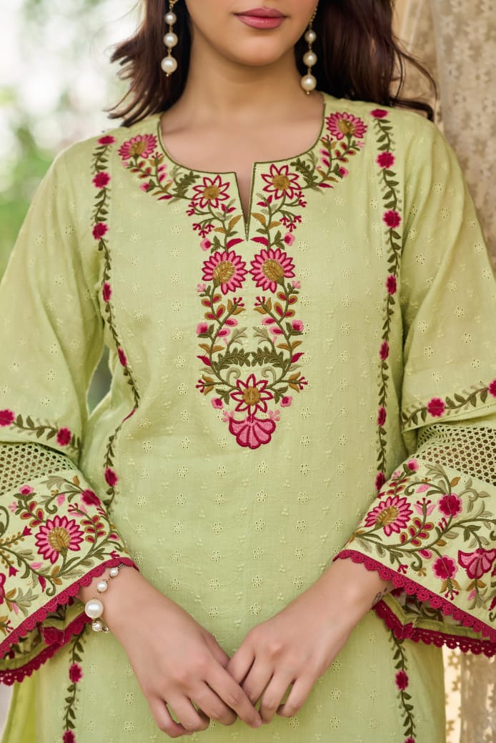 Shiffly Cotton Suit Set with Embroidery work