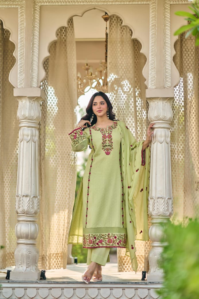 Shiffly Cotton Suit Set with Embroidery work