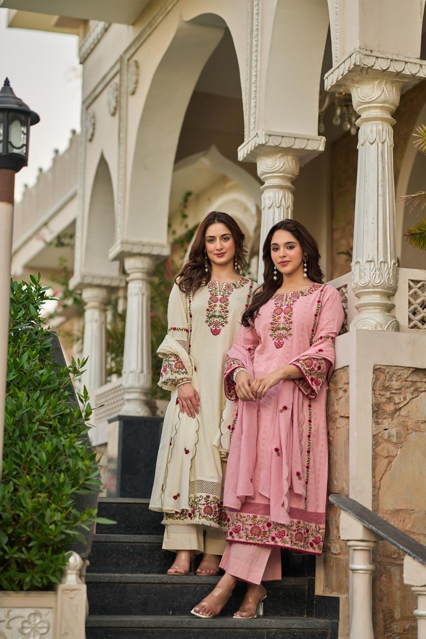 Shiffly Cotton Suit Set with Embroidery work