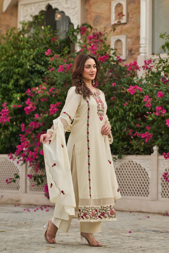 Shiffly Cotton Suit Set with Embroidery work