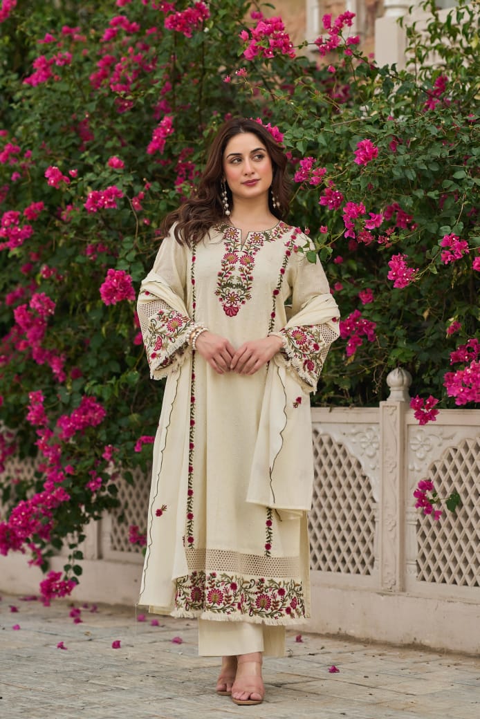 Shiffly Cotton Suit Set with Embroidery work