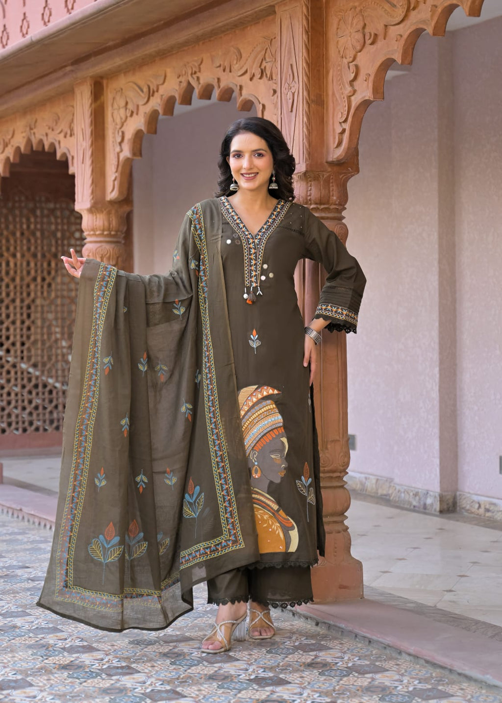 Cotton Suit Set with Embroidery kurti