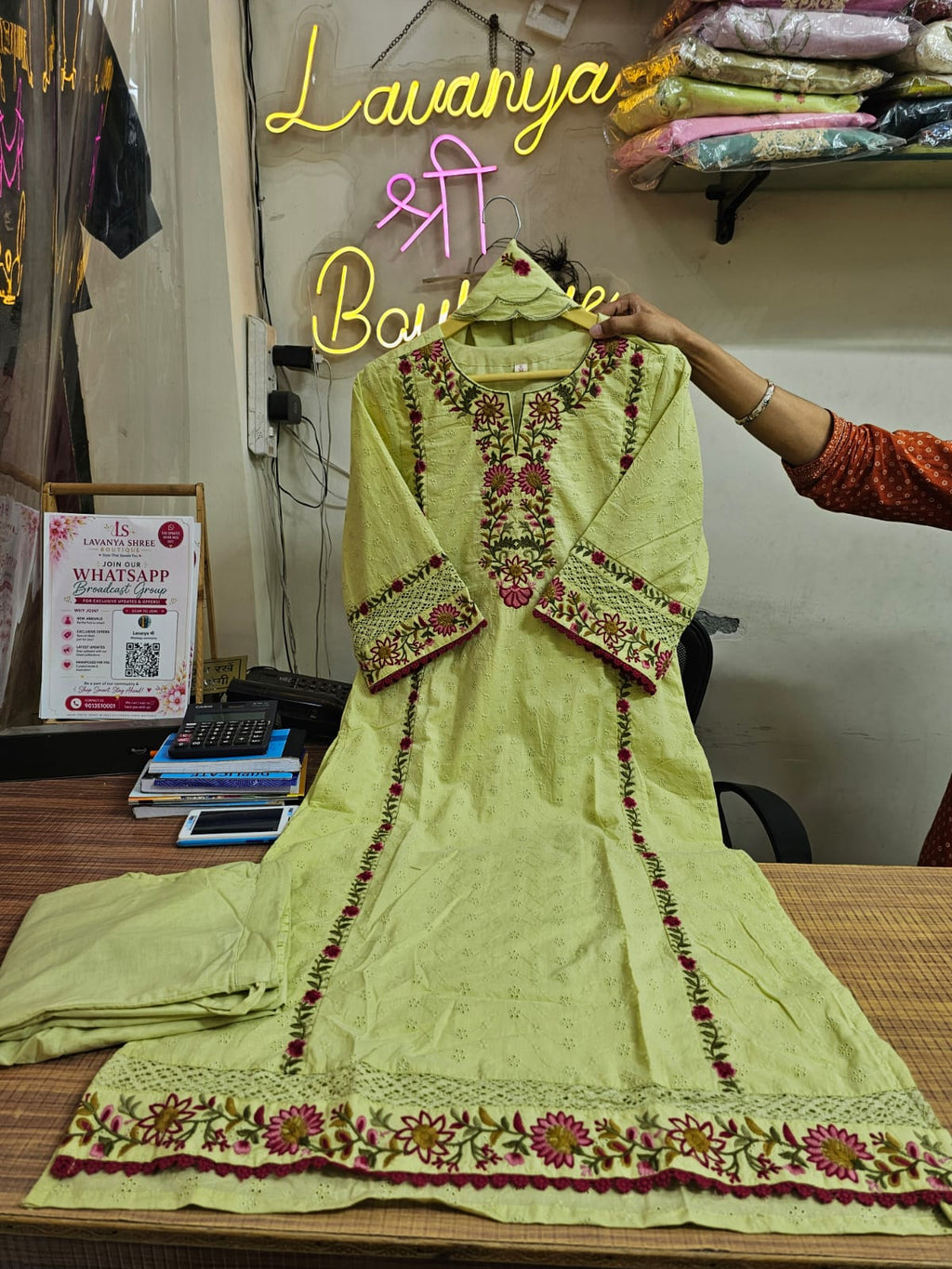 Shiffly Cotton Suit Set with Embroidery work