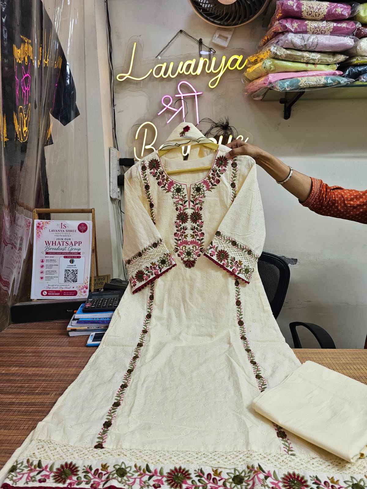 Shiffly Cotton Suit Set with Embroidery work