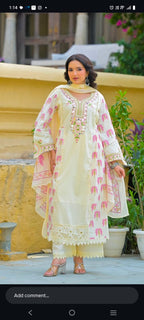 Cotton Suit  with Embroidery & laces work