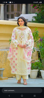 Cotton Suit  with Embroidery & laces work