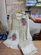 Beige Floral Embroidered Co-ord Set