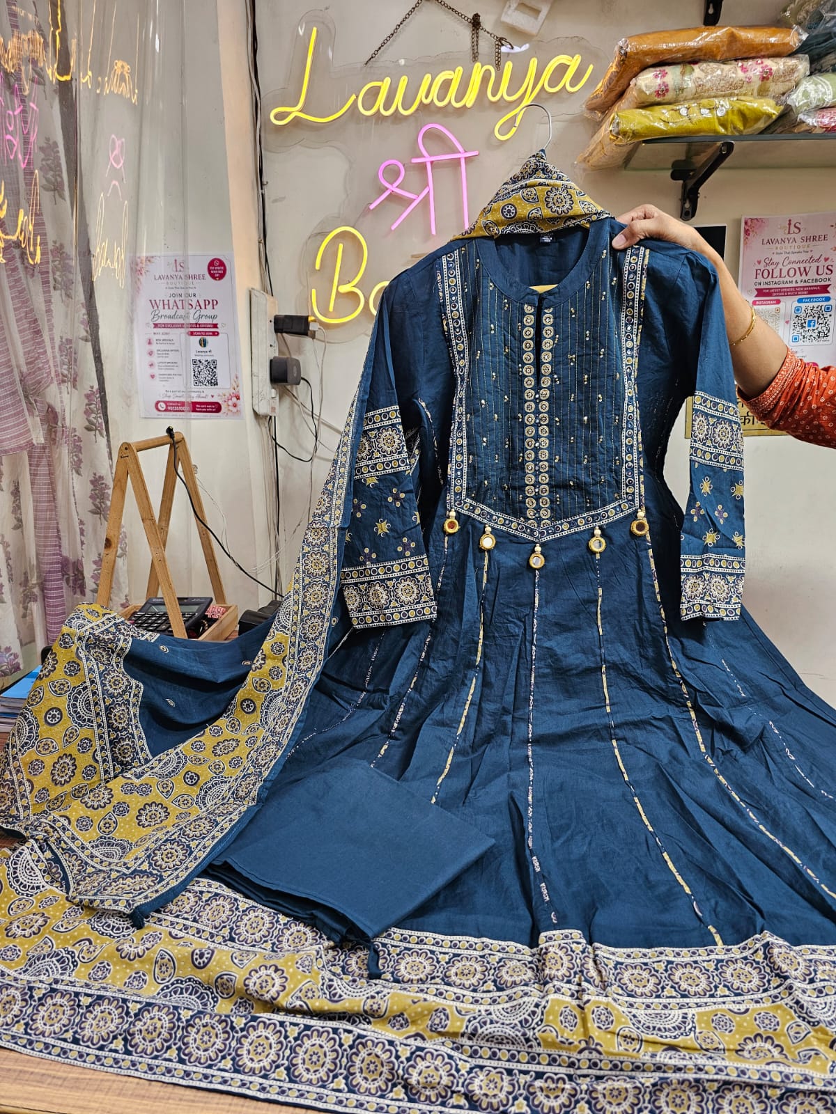 Anarkali Bandhani Suit 3-Pcs | Teej &amp; Rakhi Special | Mirror Work Embroidery