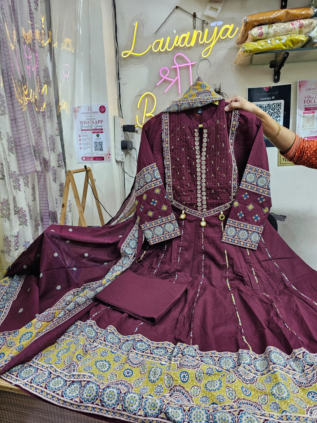 Anarkali Bandhani Suit 3-Pcs | Teej &amp; Rakhi Special | Mirror Work Embroidery