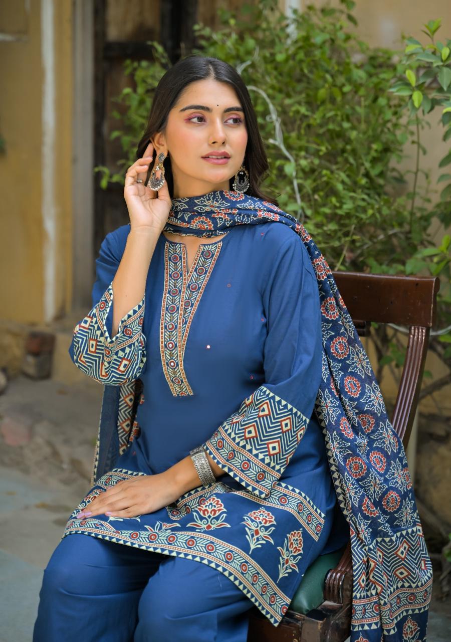 Cotton Farshi Salwar Suit with Matching Mulmul Dupatta | 3-Pcs Set