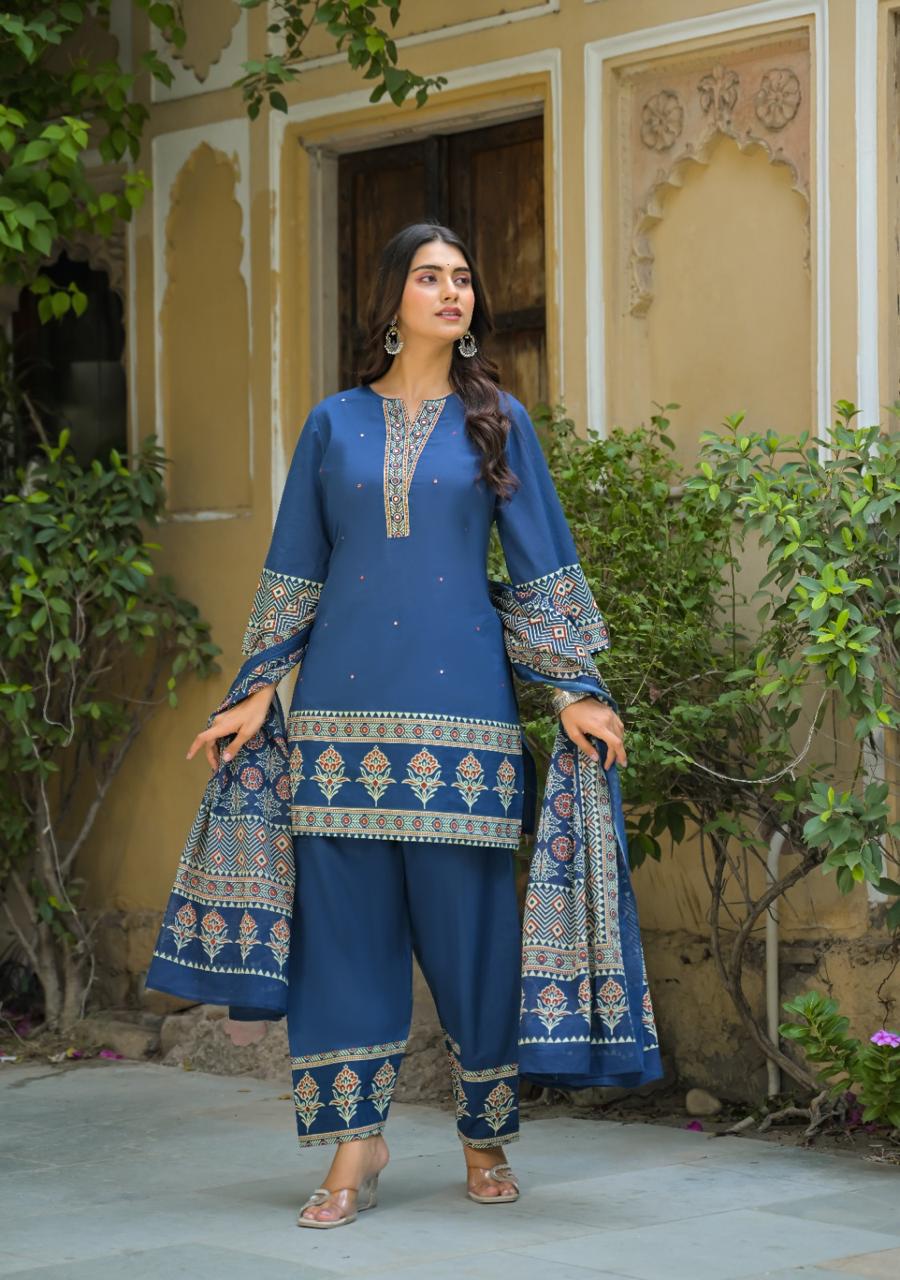 Cotton Farshi Salwar Suit with Matching Mulmul Dupatta | 3-Pcs Set