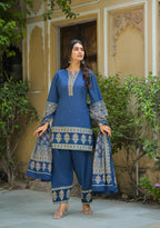 Cotton Farshi Salwar Suit with Matching Mulmul Dupatta | 3-Pcs Set
