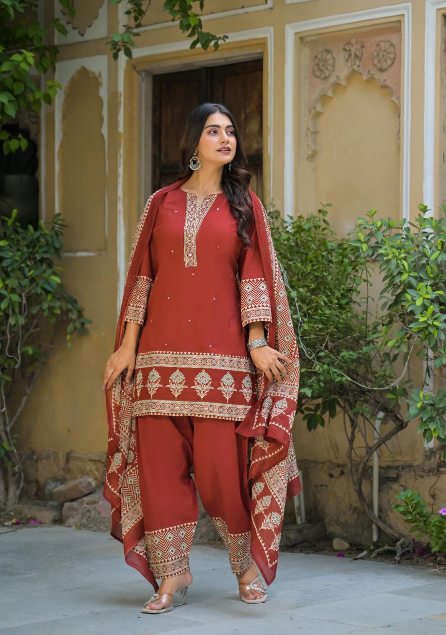 Cotton Farshi Salwar Suit with Matching Mulmul Dupatta | 3-Pcs Set