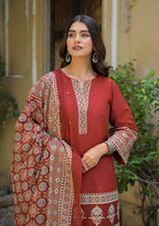 Cotton Farshi Salwar Suit with Matching Mulmul Dupatta | 3-Pcs Set