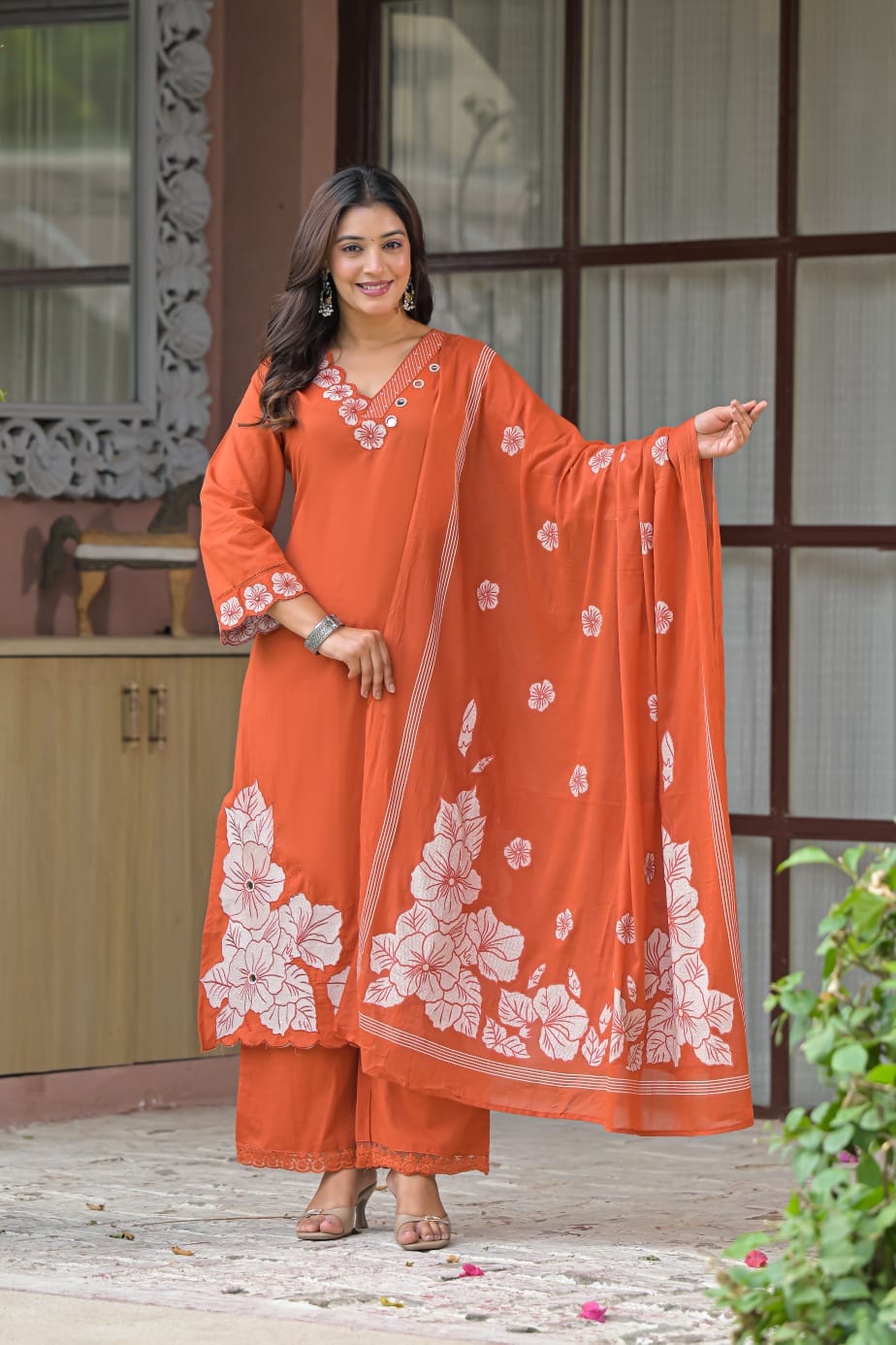Cotton Embroidered Kurta Plazo Set