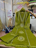 Long Kurta with Palazzo Pant | Mirror Sequin Hand Work & Pintex Detailing | 3-Pcs Suit Set