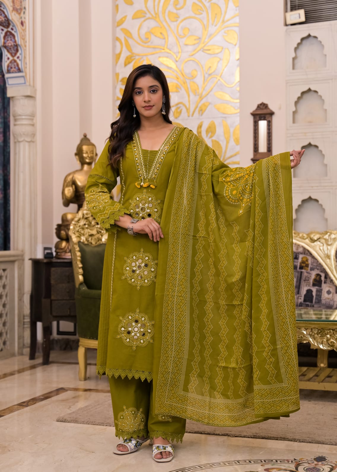 Long Kurta with Palazzo Pant | Mirror Sequin Hand Work & Pintex Detailing | 3-Pcs Suit Set