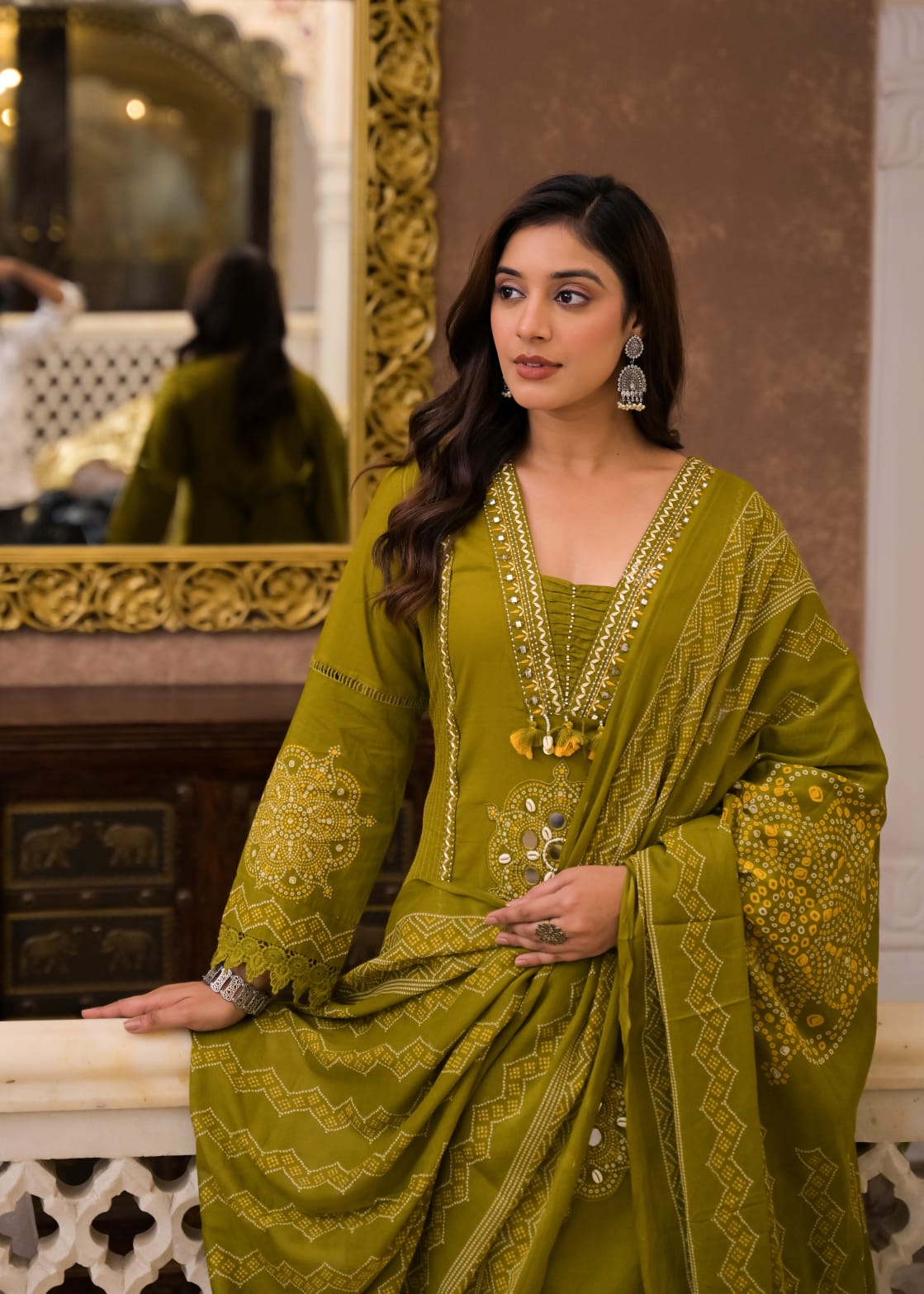 Long Kurta with Palazzo Pant | Mirror Sequin Hand Work & Pintex Detailing | 3-Pcs Suit Set