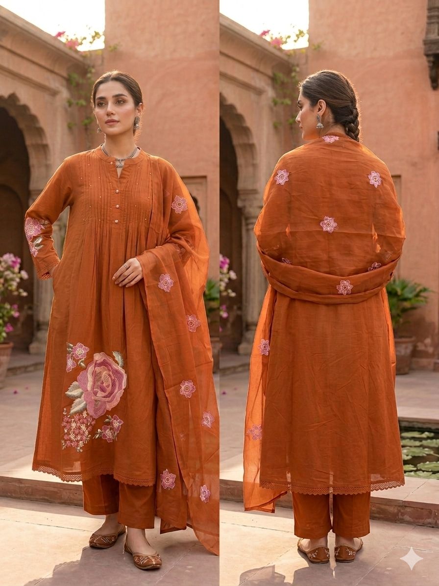 Cotton Suit Set with Embroidery lace work
