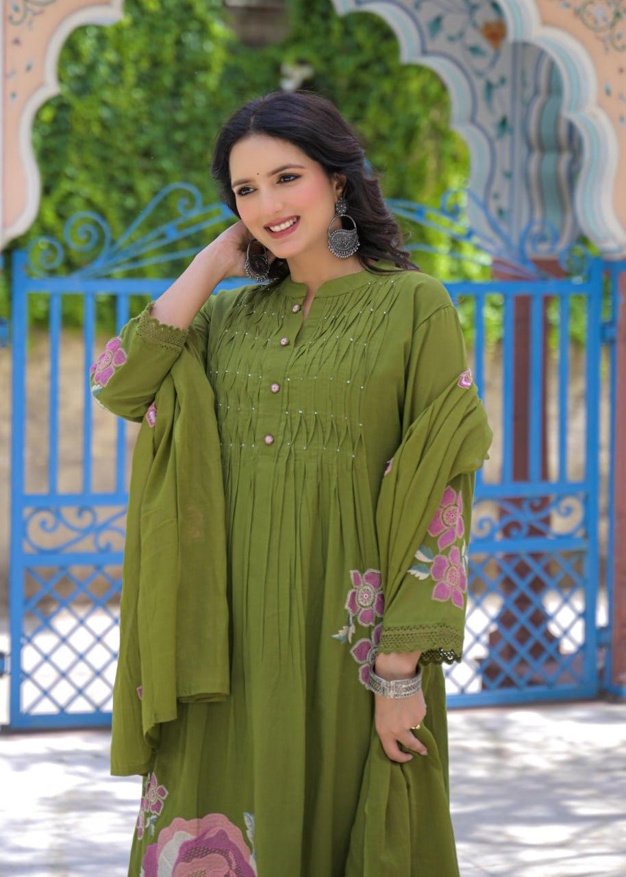 Cotton Suit Set with Embroidery lace work