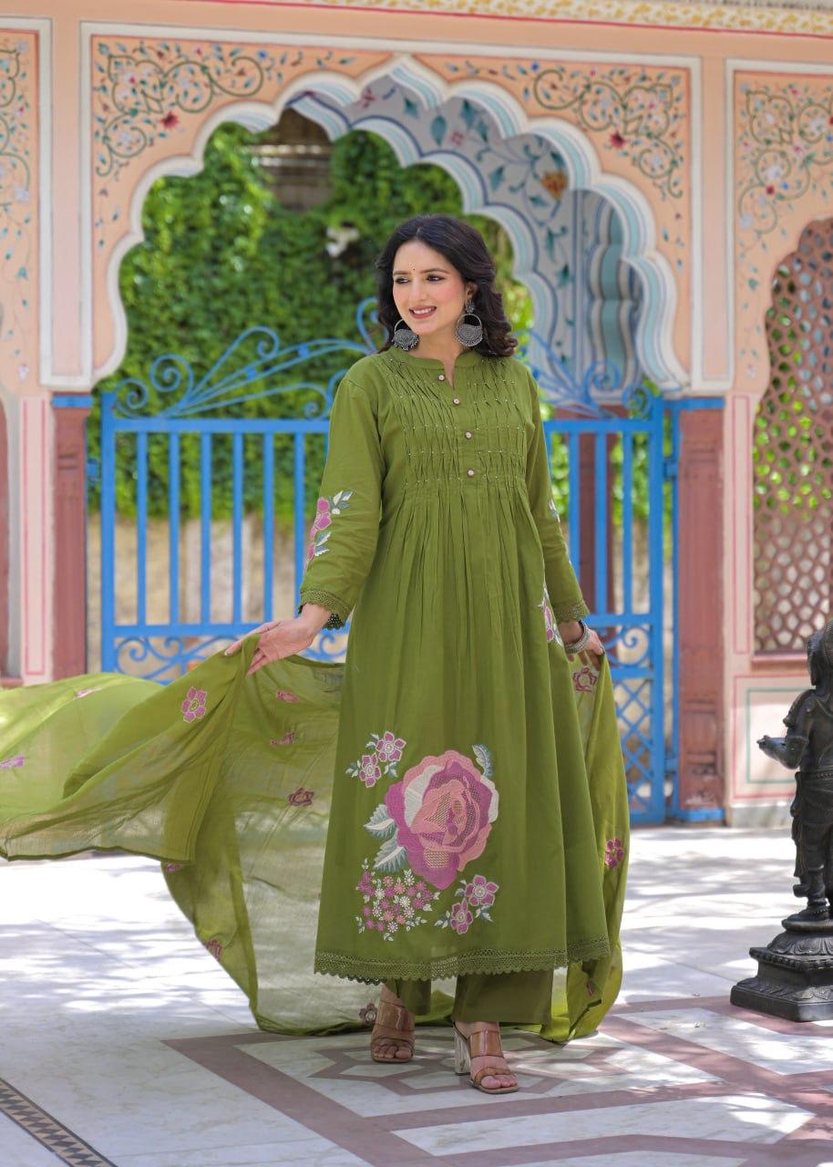 Cotton Suit Set with Embroidery lace work