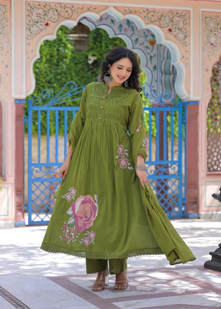 Cotton Suit Set with Embroidery lace work