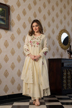 Cotton Suit Set with Embroidery Ivory color