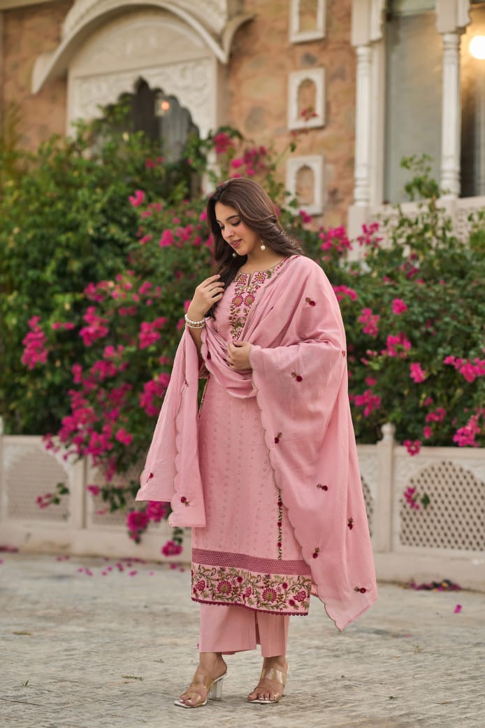 Shiffly Cotton Suit Set with Embroidery work