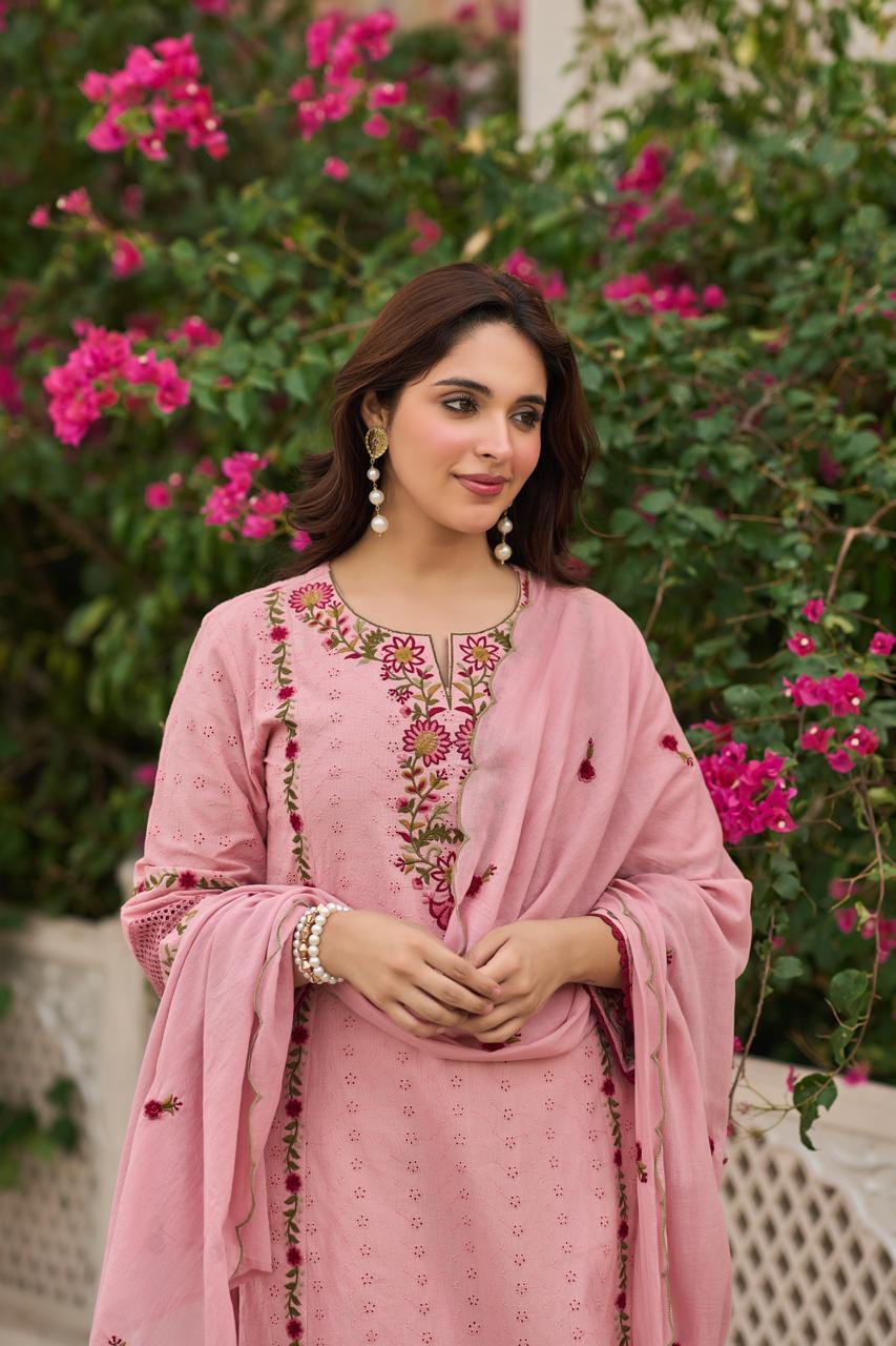 Shiffly Cotton Suit Set with Embroidery work
