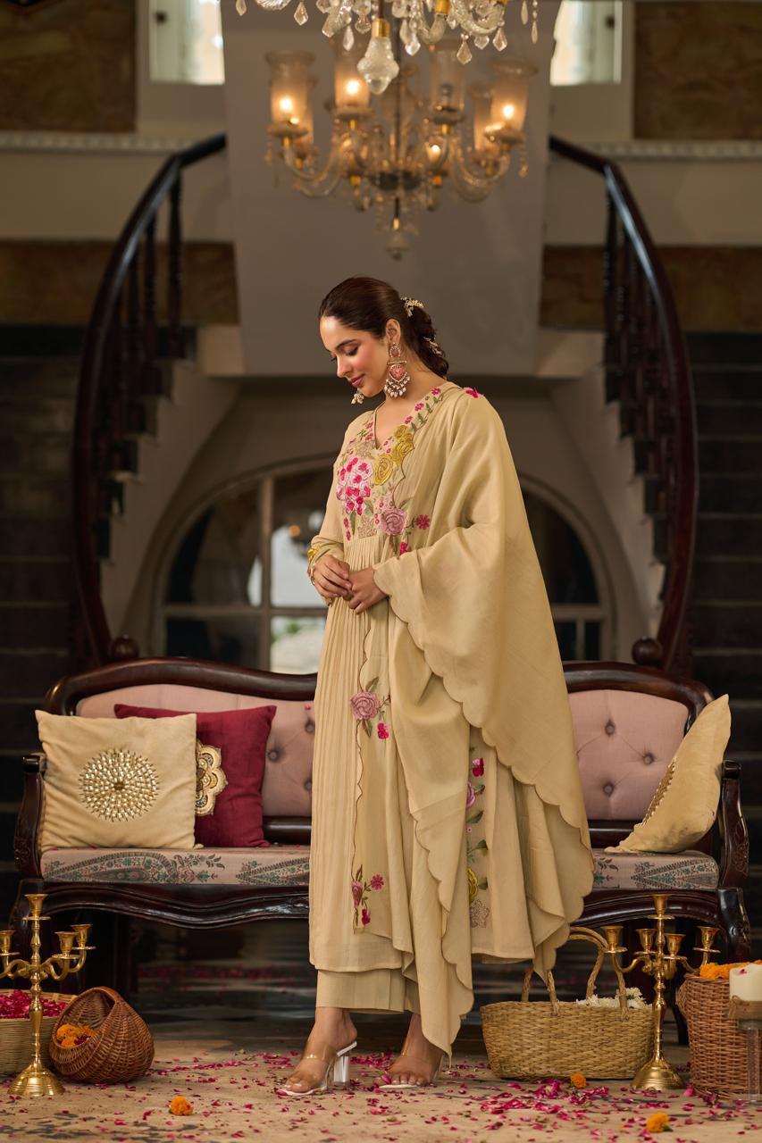 Mulmul Chanderi Festival Wear Suit with Lining & Cut Work Dupatta | 3-Pcs Set