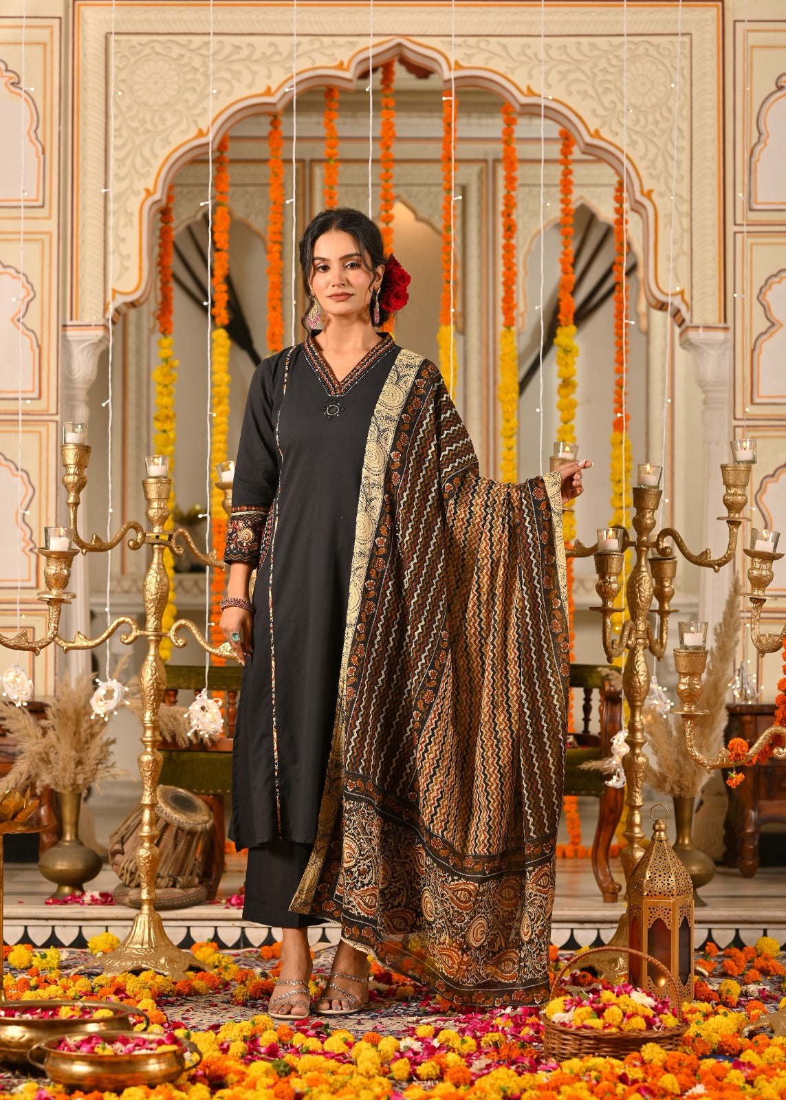 Cotton Kurta Plazo Set with Embroidered Pocket Detailing