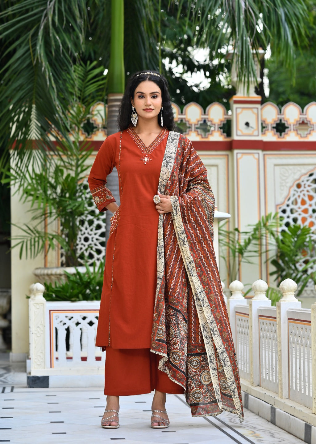 Cotton Kurta Plazo Set with Embroidered Pocket Detailing