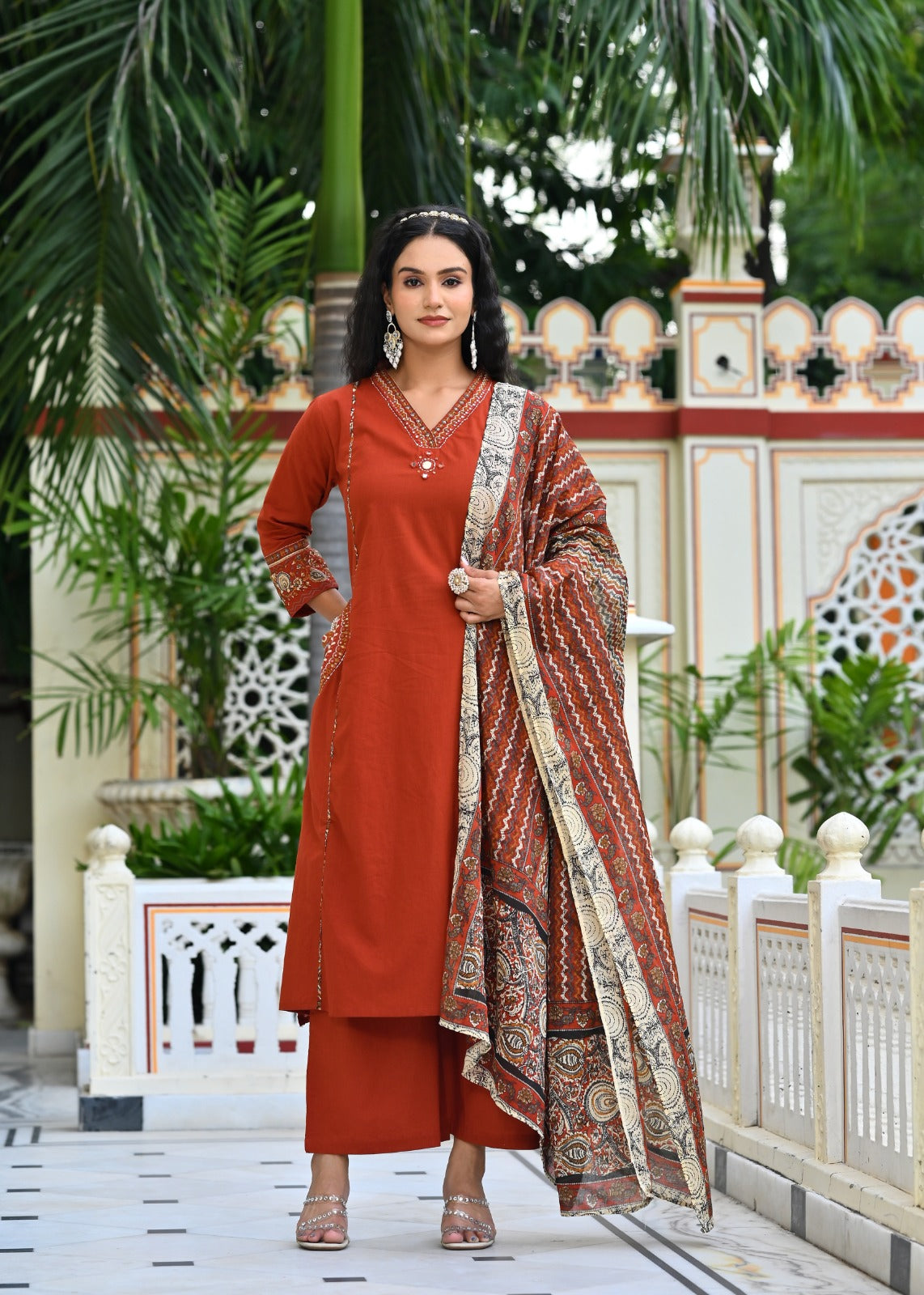 Cotton Kurta Plazo Set with Embroidered Pocket Detailing