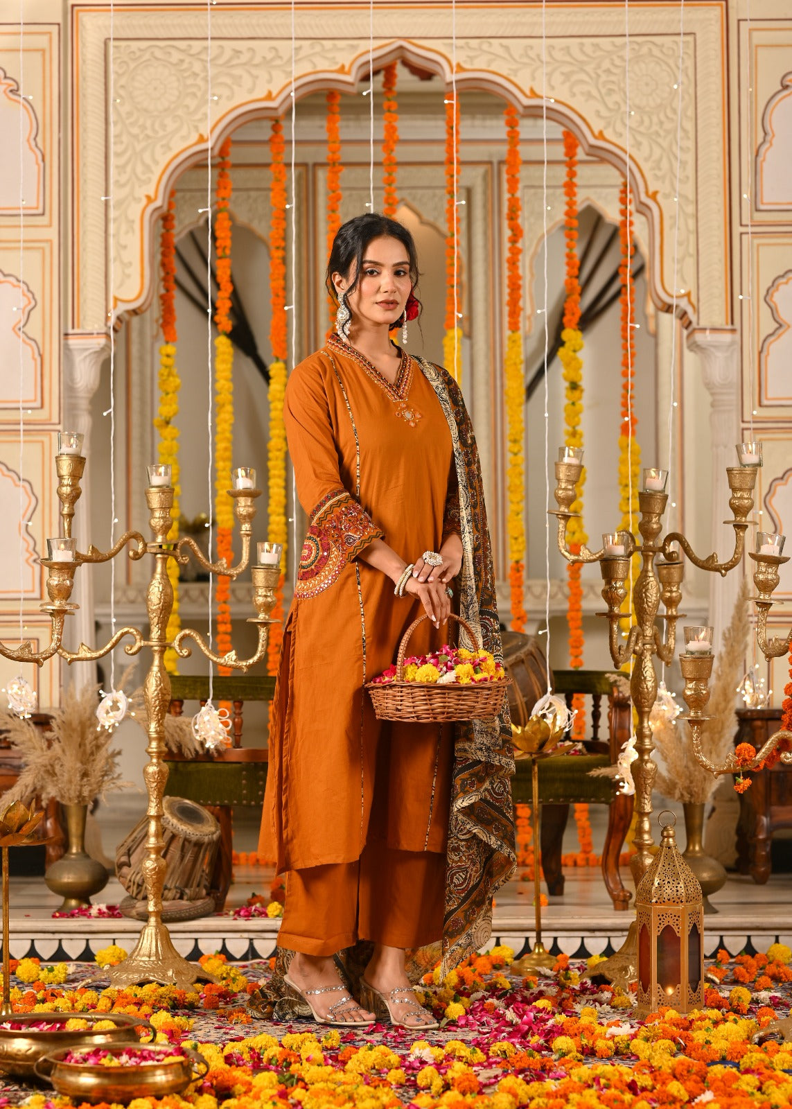 Cotton Kurta Plazo Set with Embroidered Pocket Detailing