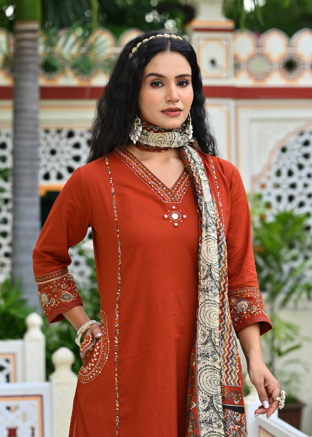 Cotton Kurta Plazo Set with Embroidered Pocket Detailing