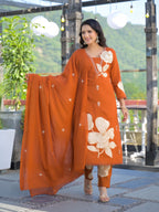 Cotton 3 Pcs Suit with Applique Work & Hand Embroidery