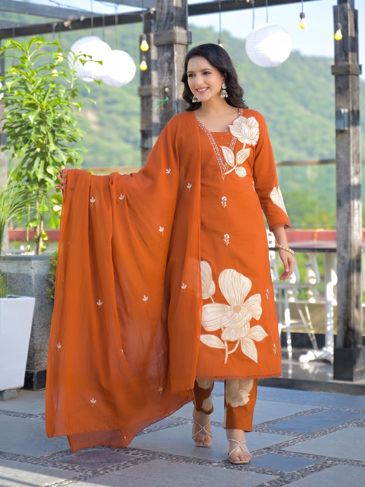 Cotton 3 Pcs Suit with Applique Work & Hand Embroidery
