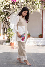 Beige Floral Embroidered Co-ord Set