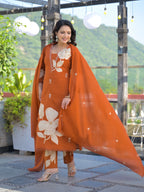 Cotton 3 Pcs Suit with Applique Work & Hand Embroidery
